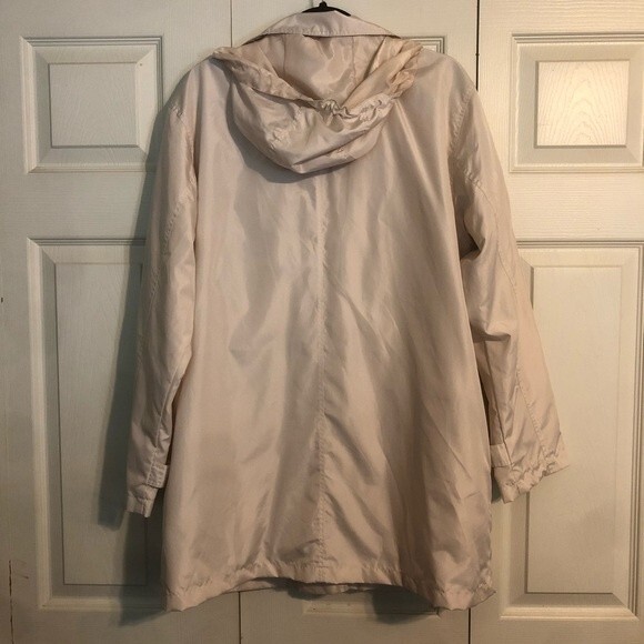 KORET Large Cream Ivory Windbreaker Lightweight Jacket Coat Hooded Button Up - Picture 9 of 9